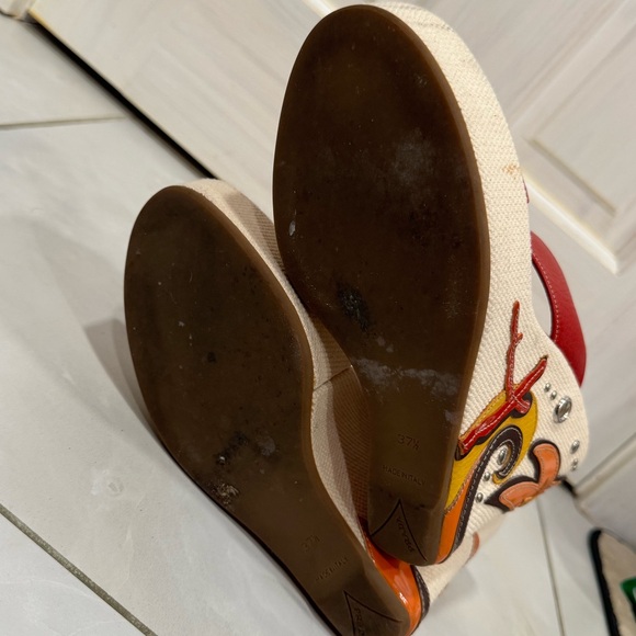 VINTAGE PRADA Ocean Beach Theme Wedge Sandals Starfish - Picture 8 of 9